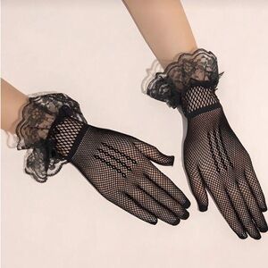 Black Lace Fishnet Gloves